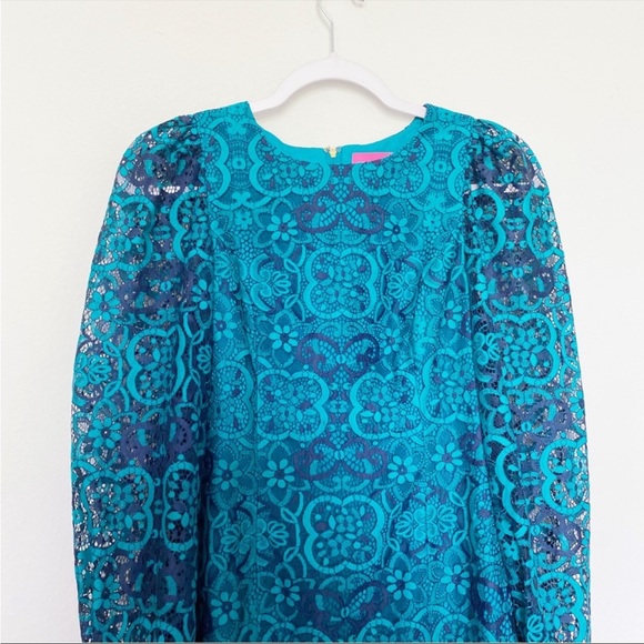 NWT Lilly Pulitzer Georgi Dress Valencia Teal Two Tone Carnival Lace Size 0 - Picture 8 of 12